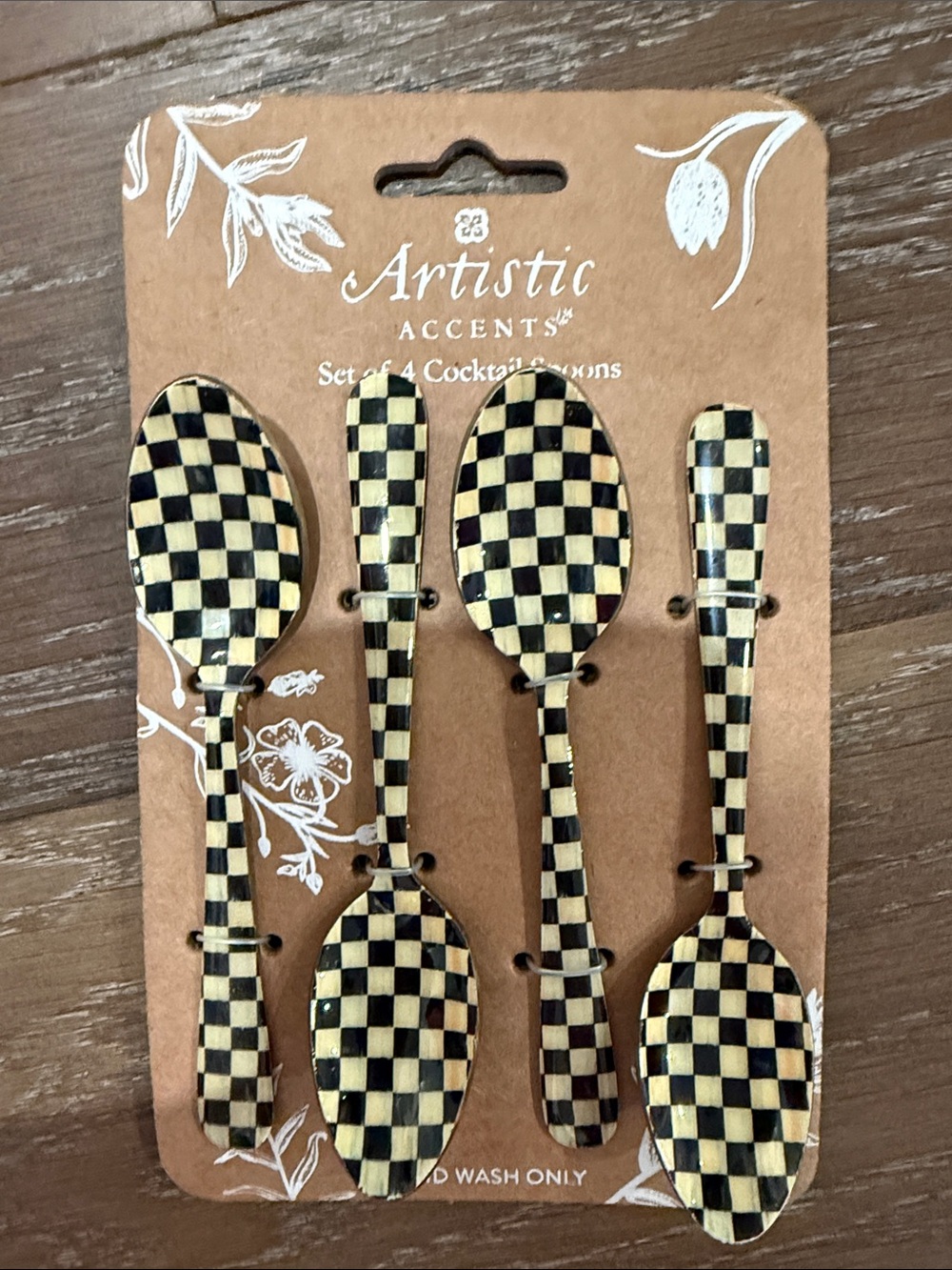 Artistic Accents Black & Cream Checkered Cocktail Spoons - Set of 4